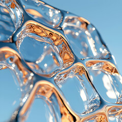Poster - Abstract artwork featuring a translucent structure with a blue background. This image could be used as a wallpaper or graphic design element.