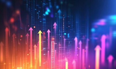 Poster - Colorful abstract digital arrows representing growth and progress in technology and finance