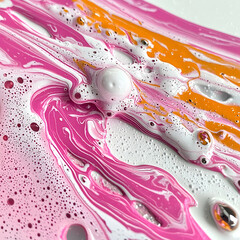 Poster - Abstract art with pink orange and white colors. Fluid paint effect reminiscent of a vibrant soap or bath bomb. Great for decorative backgrounds and textile designs.