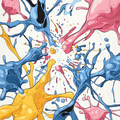 Poster - Abstract artwork showing colorful splatters converging in a dynamic composition. Use this design for vibrant prints or posters enhancing spaces with artistic flair.