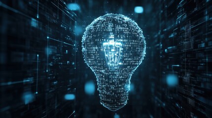 Poster - Digital light bulb made of binary code representing innovation and technology