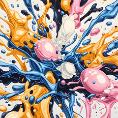 Poster - Abstract art featuring fluid splashes and vibrant colors. This image is perfect for posters art prints or digital designs. It's eye-catching and modern.