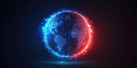  - Digital globe with glowing blue and red lights representing global connectivity and technology