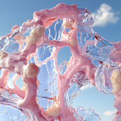 Poster - a surreal macro image showcasing biological structures with a blend of pink and transparent elements