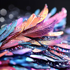 Poster - Iridescent feathers shimmer in vibrant hues. Perfect for art projects fashion design or creative backgrounds. Add a touch of magical flair to any design.