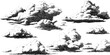 © Artem - Vintage 1950s black and white cloud illustrations for retro design projects