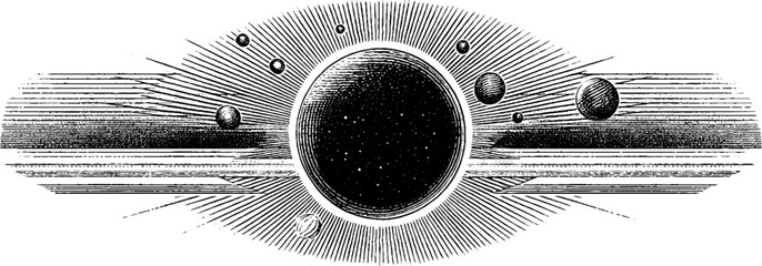 celestial design with engraved orb and rays for mystical artwork
