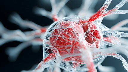 Poster - a close-up of biological structures possibly neurons or a neural network. its vibrant detail suggest
