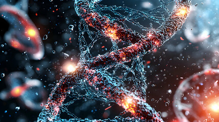 Poster - an artistic render of dna strands in a vibrant and detailed style perfect for scientific visualizati