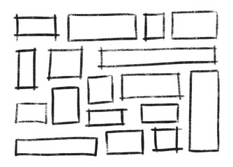Poster - Black highlight rectangle hand drawn set - rough sketchy crayon or marker shapes, ink graphic underlining elements in grunge style for drawing attention to important information and emphasizing text