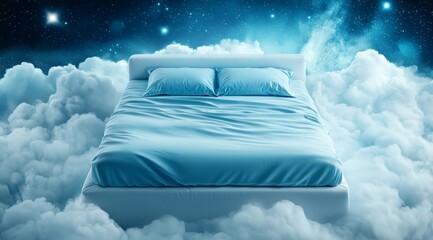 Wall Mural - bed is floating in the clouds with pillows and sheets