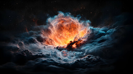 Poster - A celestial spectacle of vibrant nebula and starlight. Ideal for space themed art or wallpaper adding depth and wonder. Suitable for background use.