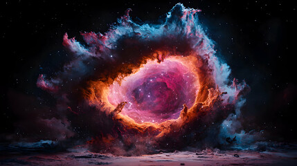 Poster - A vibrant nebula in space. Use this breathtaking image for backgrounds or art installations. Its cosmic beauty evokes awe and wonder.