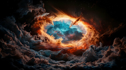 Poster - Spectacular nebula artwork showcasing cosmic beauty. Use it as a stunning wallpaper or as inspiration for science fiction designs.