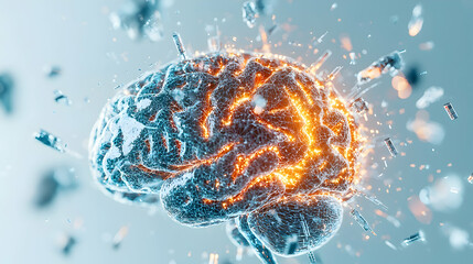 Poster - A glowing brain visualization represents complex neurological processes. It could be used in medical illustrations educational materials or presentations about the brain's activity.