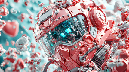 Poster - futuristic helmet surrounded by abstract shapes. a vibrant design for technology-themed artwork. ide