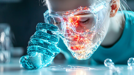 Poster - futuristic vision of a scientist exploring technology. the image suggests potential applications in 