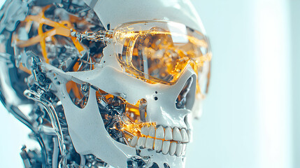 Poster - this image showcases a futuristic cyborg skull with intricate details. it could be used as a concept