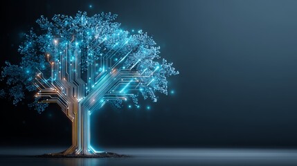 Poster - bioluminescent tree network: abstract digital artwork featuring glowing branch structure and organic
