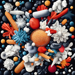 Poster - An abstract colorful composition featuring organic forms. Suitable for textile design patterns wall art surface design or scientific illustrations.