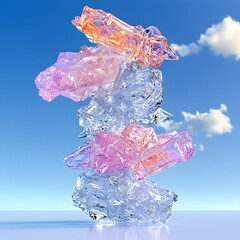 Poster - Abstract glass sculpture against a blue sky. Perfect for artistic backgrounds or website design. Use for minimalist design. Visual storytelling concept.