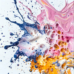 Poster - Abstract paint splash in blue pink and gold tones. Use it for art projects backgrounds or decorative elements. It adds a modern vibe.