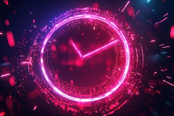 Poster - Glowing neon countdown timer with vibrant colors in an abstract design showcasing time's passage, abstract glowing neon countdown timer
