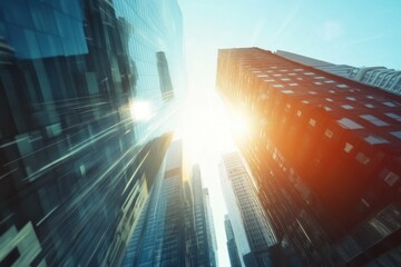 Poster - Hyperlapse of communication technology rays illuminating urban skyscrapers, Communication Technology Network rays on Hyper lapse city background 3d