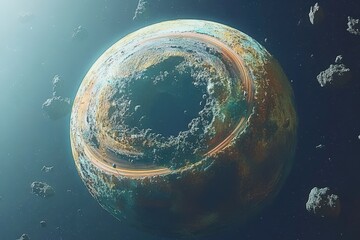 Wall Mural - planet with vibrant rings and unique surface features drifting through the cosmos, planet in space w