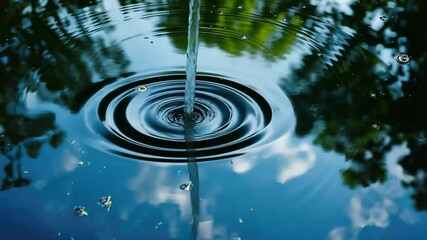 Poster - Rippling water surface reflects trees and sky in serene natural setting, capturing the tranquility of a peaceful outdoor environment in stunning 4K resolution