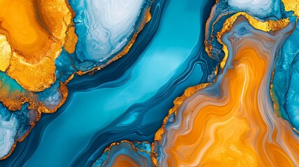 Poster - Beautiful blue and gold swirl of paint, with the blue and gold colors blending together to create a stunning visual effect. The painting appears to be a work of art, with the colors