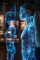 Poster - Futuristic digital hologram women with blonde hair in a sci-fi setting
