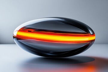 Poster - Glowing futuristic object with vibrant stripe illuminated in slow motion, Futuristic with glowing stripe object in slow motion