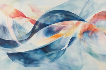 Poster - Colorful blue abstract watercolor artwork depicting fluid shapes and gentle curves blending harmoniously on canvas, blue abstract watercolor