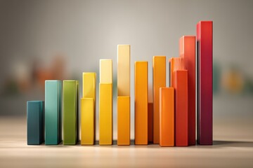 Poster - Dynamic colorful bar graph depicting growth, financial trends, and market analysis, showcasing a vibrant upward trend with varying heights, perfect for business reports