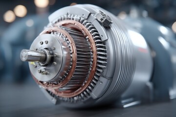 Poster - a detailed close-up of a high-tech industrial generator showcases intricate engineering, advanced me