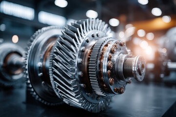Poster - close-up view of a sophisticated industrial gear mechanism showcasing intricate details, precise eng