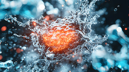 Leinwandbilder - A dynamic abstract image of water splashing around a glowing core creating an artistic representation of energy and movement perhaps for science or technology.