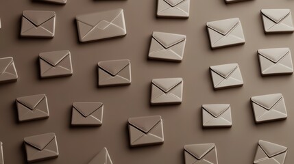 Poster - 3d pattern of rows of e-mail icons lying against brown background