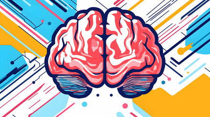 Poster - An abstract image of a brain with a tech background. It can be used in science education tech marketing healthcare designs. This image highlights cognitive processes.