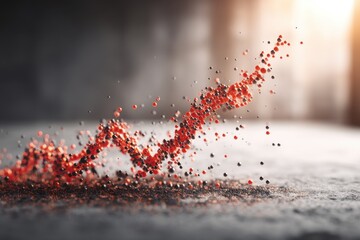 Poster - A dynamic abstract art piece featuring a winding stream of red and black spheres, creating a visually captivating and modern composition on a textured surface with blurred background.