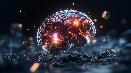 Poster - An artistic rendering of a glowing brain. Perfect for science technology and education related content. Use it for presentations articles and websites.