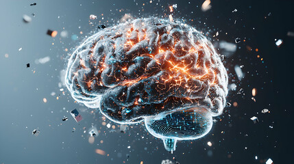 Poster - A digital brain illustration with glowing pathways. Use it to visualize concepts like AI innovation and the human intellect. Perfect for tech startups and educational content.