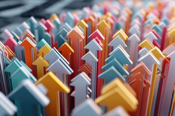 Poster - An abstract representation of upward growth, success, and positive trends with colorful arrows, symbolizing progress and achievement in business and market.