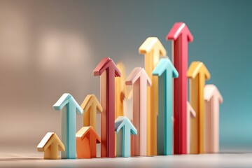 Poster - A colorful upward trend, depicting business growth and success with multiple arrows, illustrating financial growth and investment opportunities with a positive outlook.