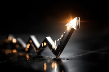 Poster - A dynamic illustration of an upward trending arrow symbolizing business growth, financial success, and market improvement on a dark abstract background.