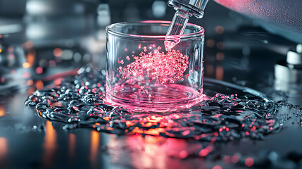 Poster - A mesmerizing macro shot depicting liquid science experiment with an iridescent glow. Ideal for educational projects scientific illustrations or futuristic concept art.