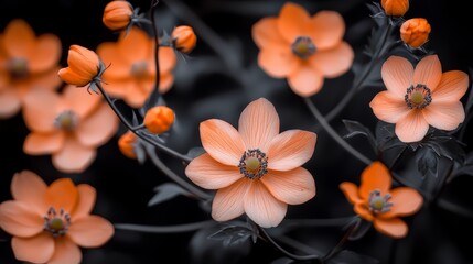 Aufkleber - Close up of a bunch of orange flowers. The flowers are arranged in a way that they are all facing the same direction. The image has a warm and inviting mood