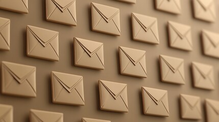 Poster - 3d pattern of rows of e-mail icons lying against brown background