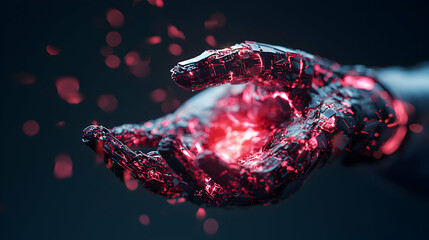 Leinwandbilder - A robotic hand glows holding a vibrant energy source. Great for technology themes science fiction or artistic digital art concepts. Consider as a wallpaper.